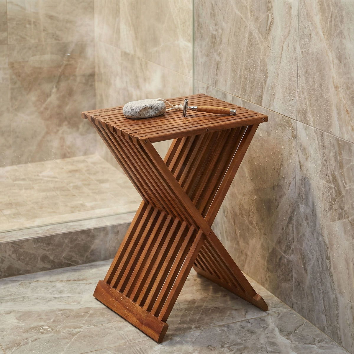 Bare Decor Leaf Folding Counterstool in Solid Teak Wood 24" high