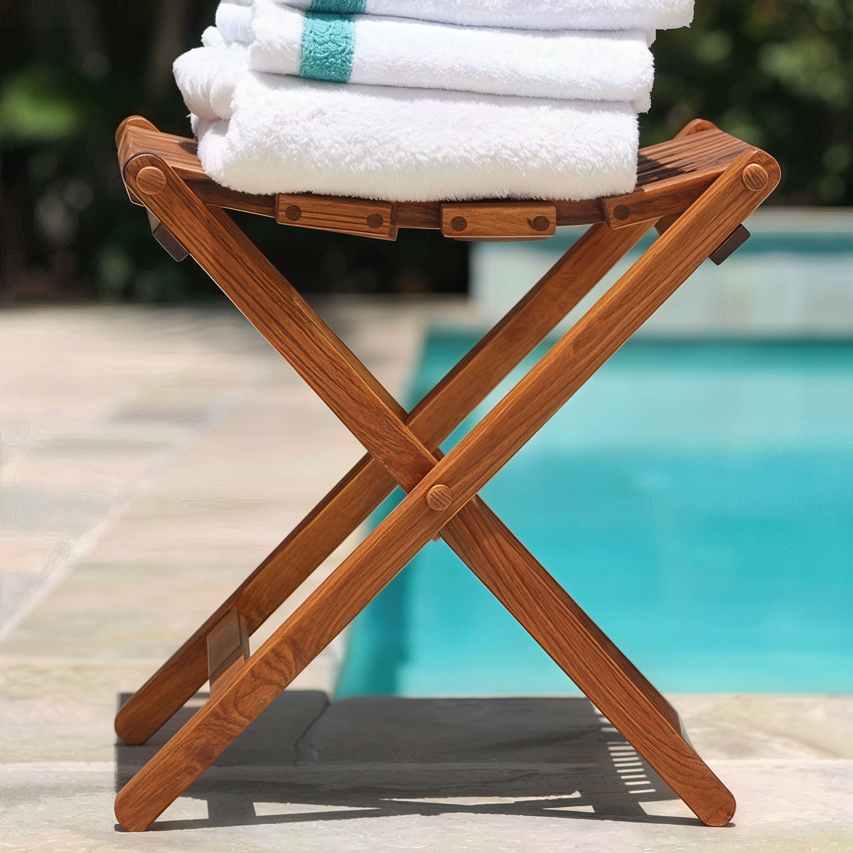 Bare Decor Mosaic Folding Stool in Solid Teak Wood