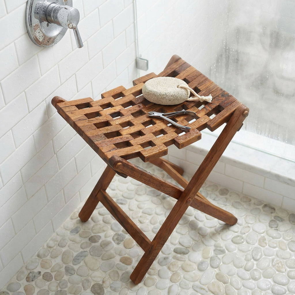 Bare Decor Mosaic Folding Stool in Solid Teak Wood