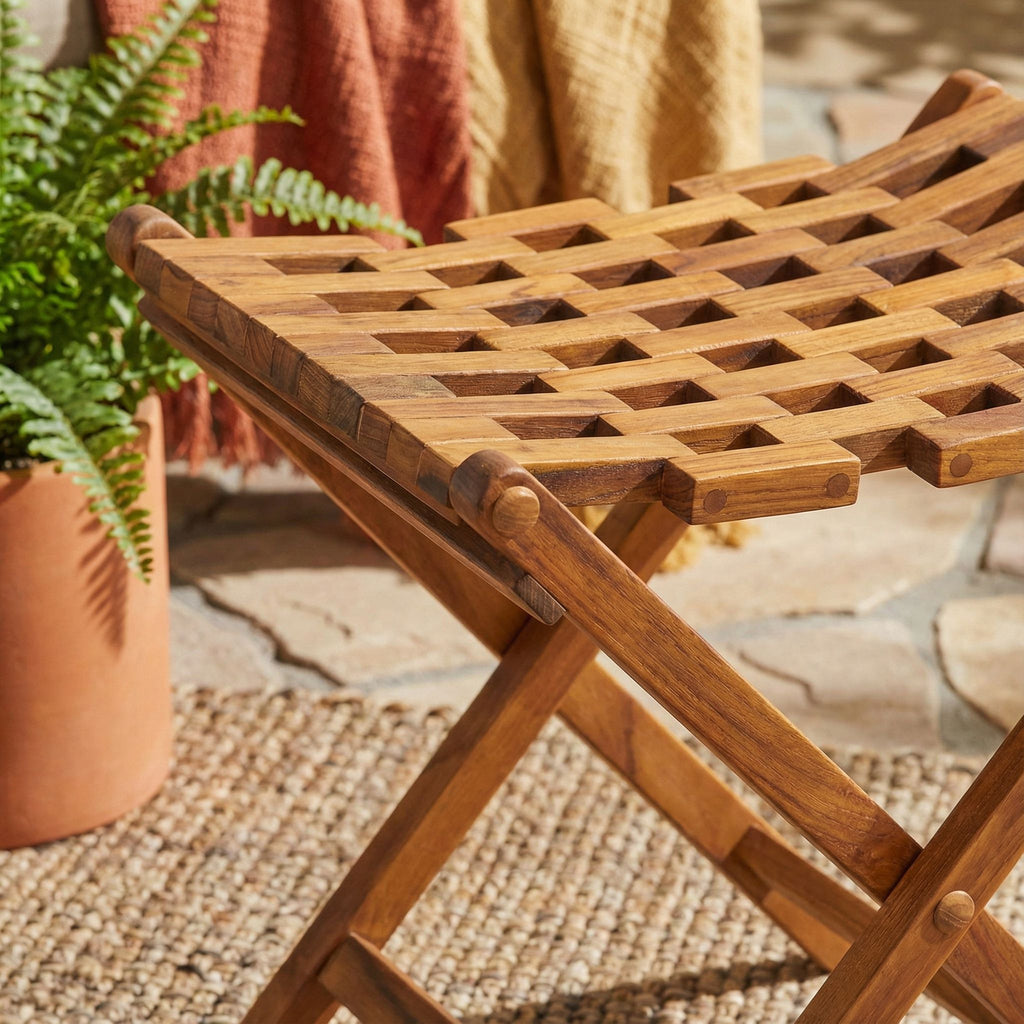 Bare Decor Mosaic Folding Stool in Solid Teak Wood
