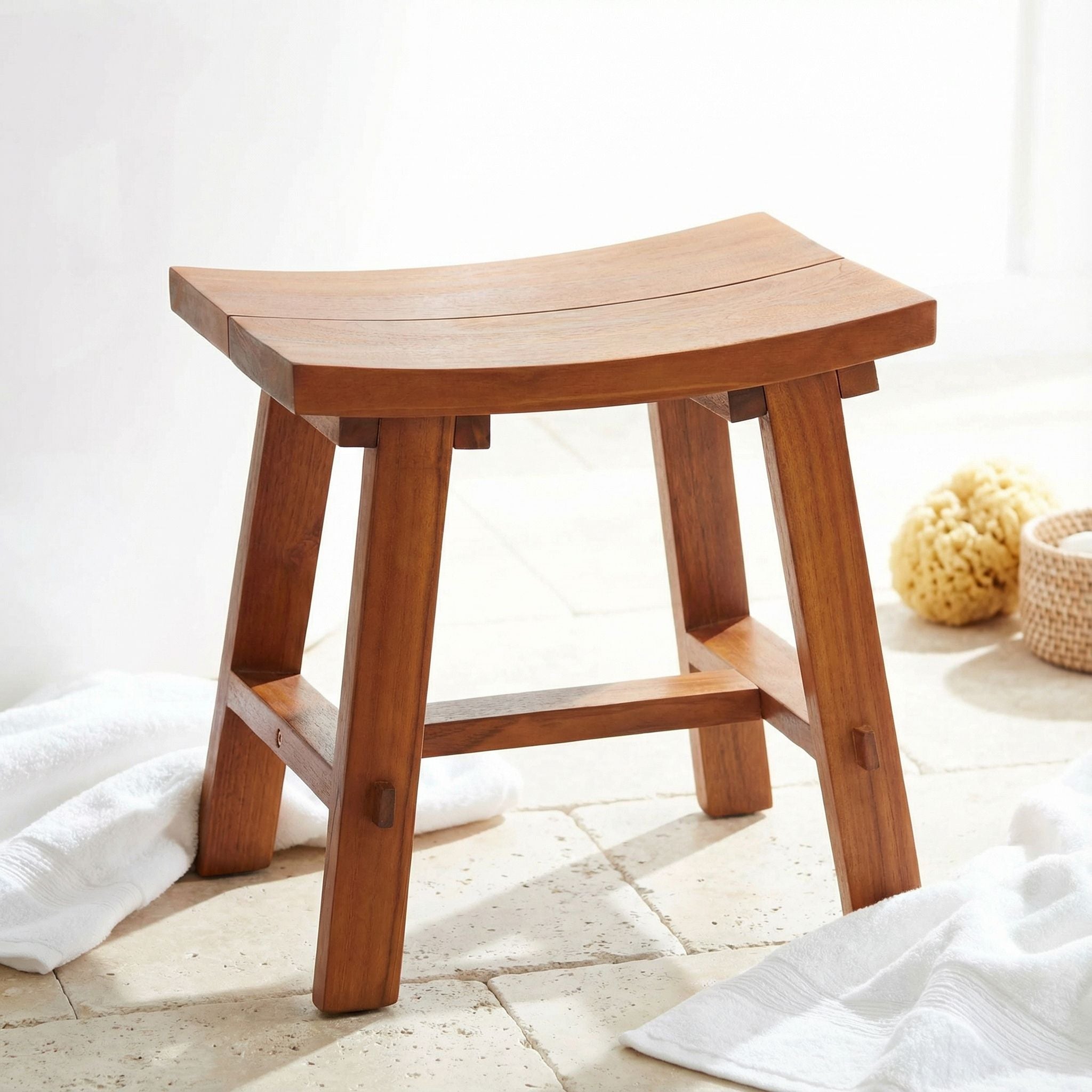 Bare Decor Dorsey Accent Stool with Curved Seat, Teak