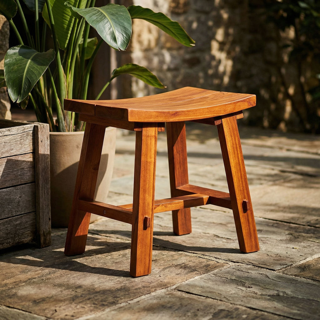 Bare Decor Dorsey Accent Stool with Curved Seat, Teak
