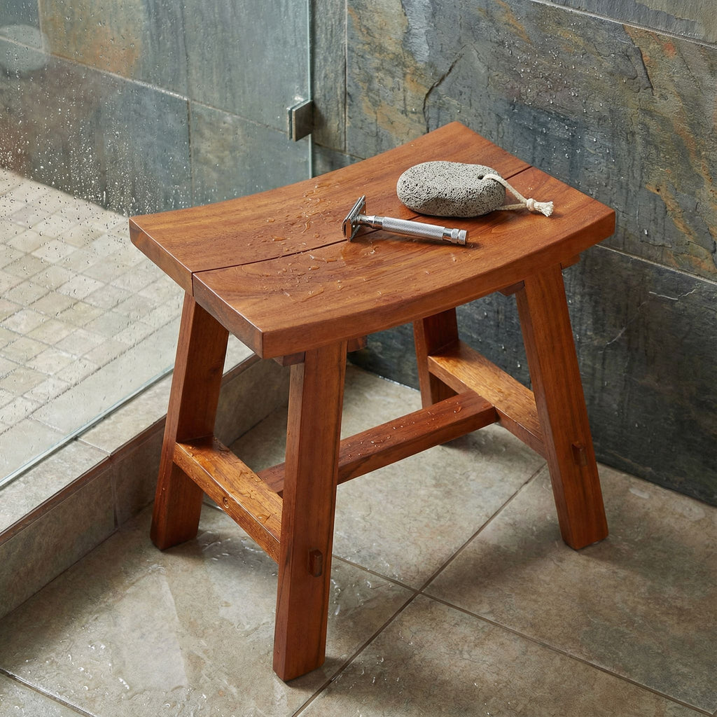 Bare Decor Dorsey Accent Stool with Curved Seat, Teak