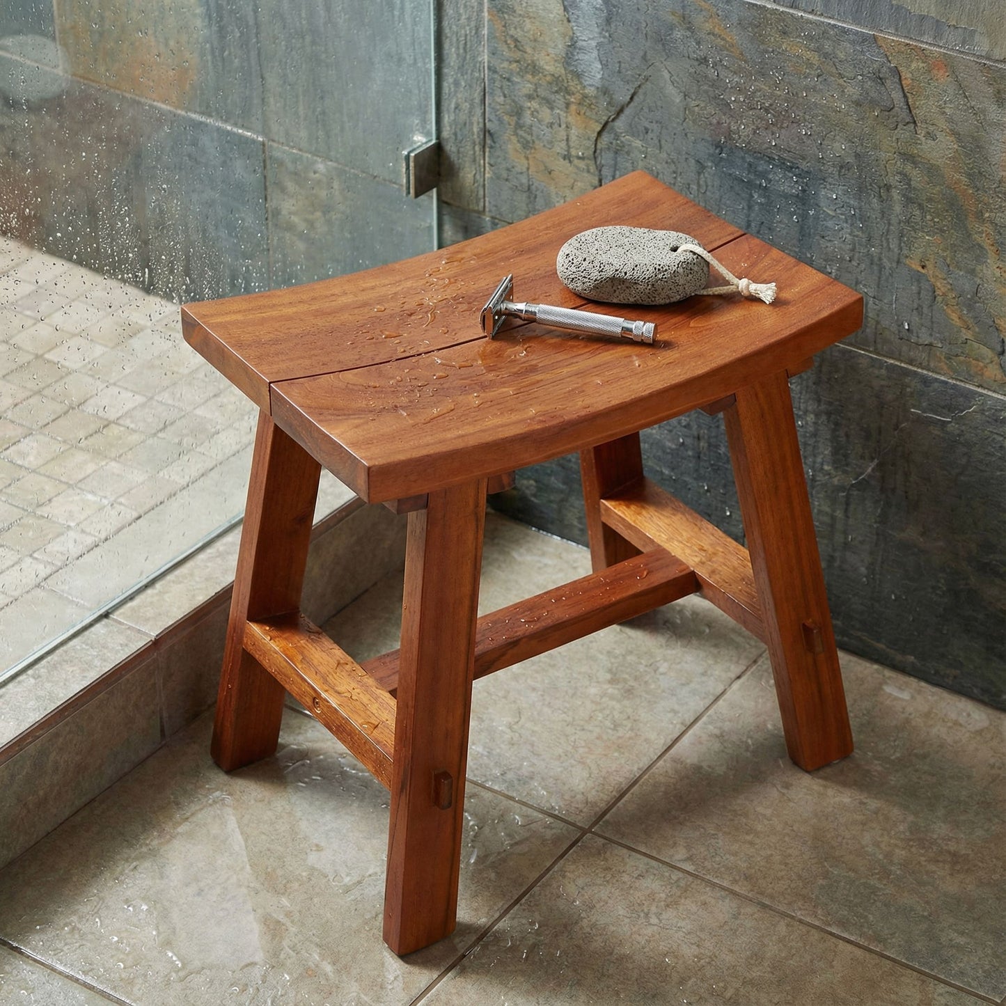 Bare Decor Dorsey Accent Stool with Curved Seat, Teak