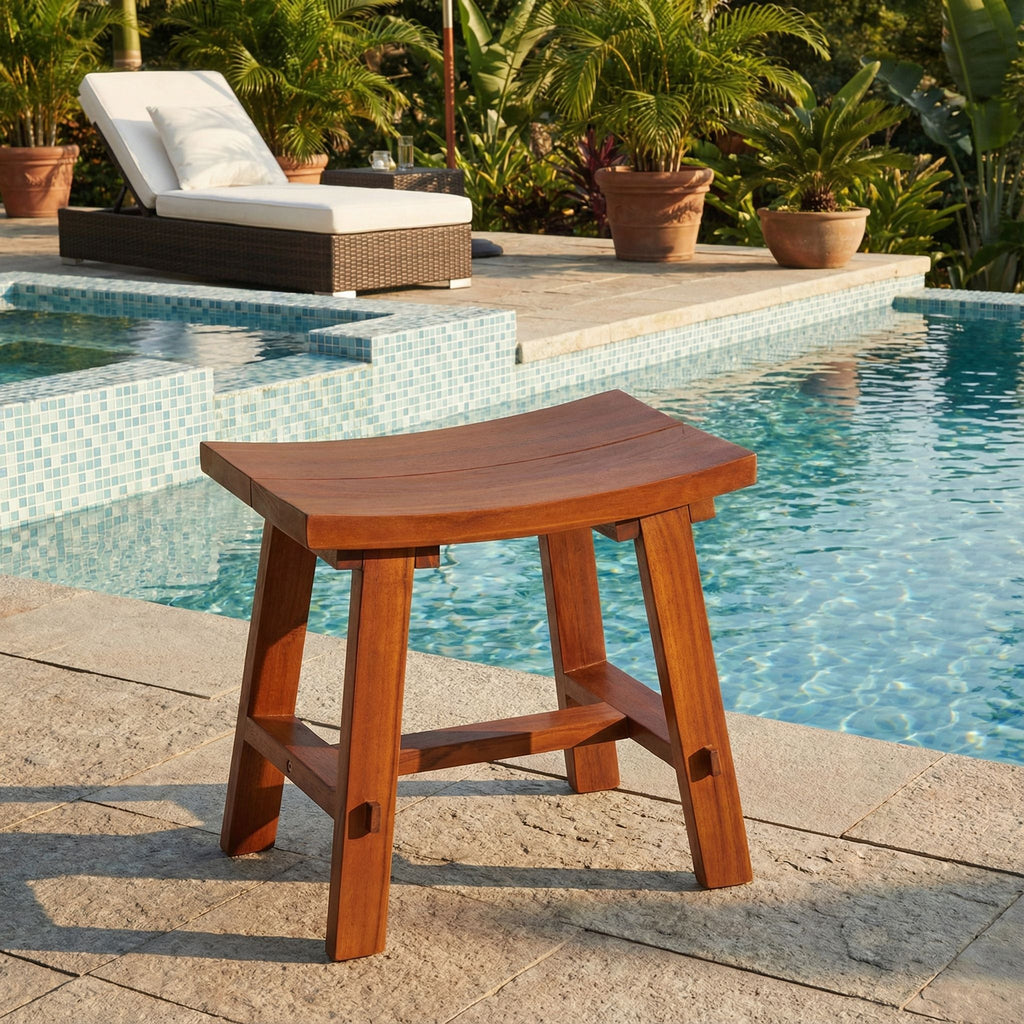 Bare Decor Dorsey Accent Stool with Curved Seat, Teak