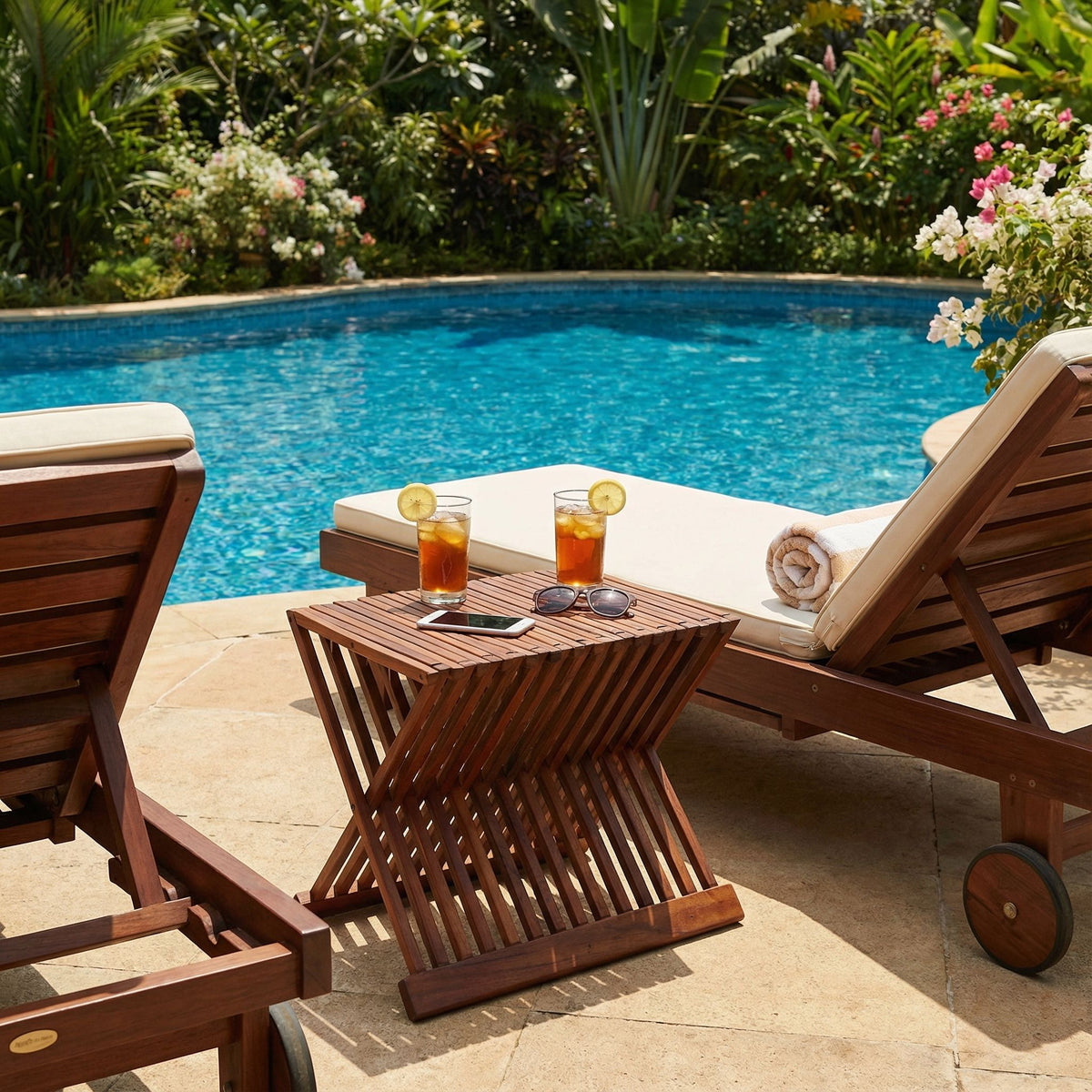 Bare Decor Felipa Folding Teak Accent Stool, 23"