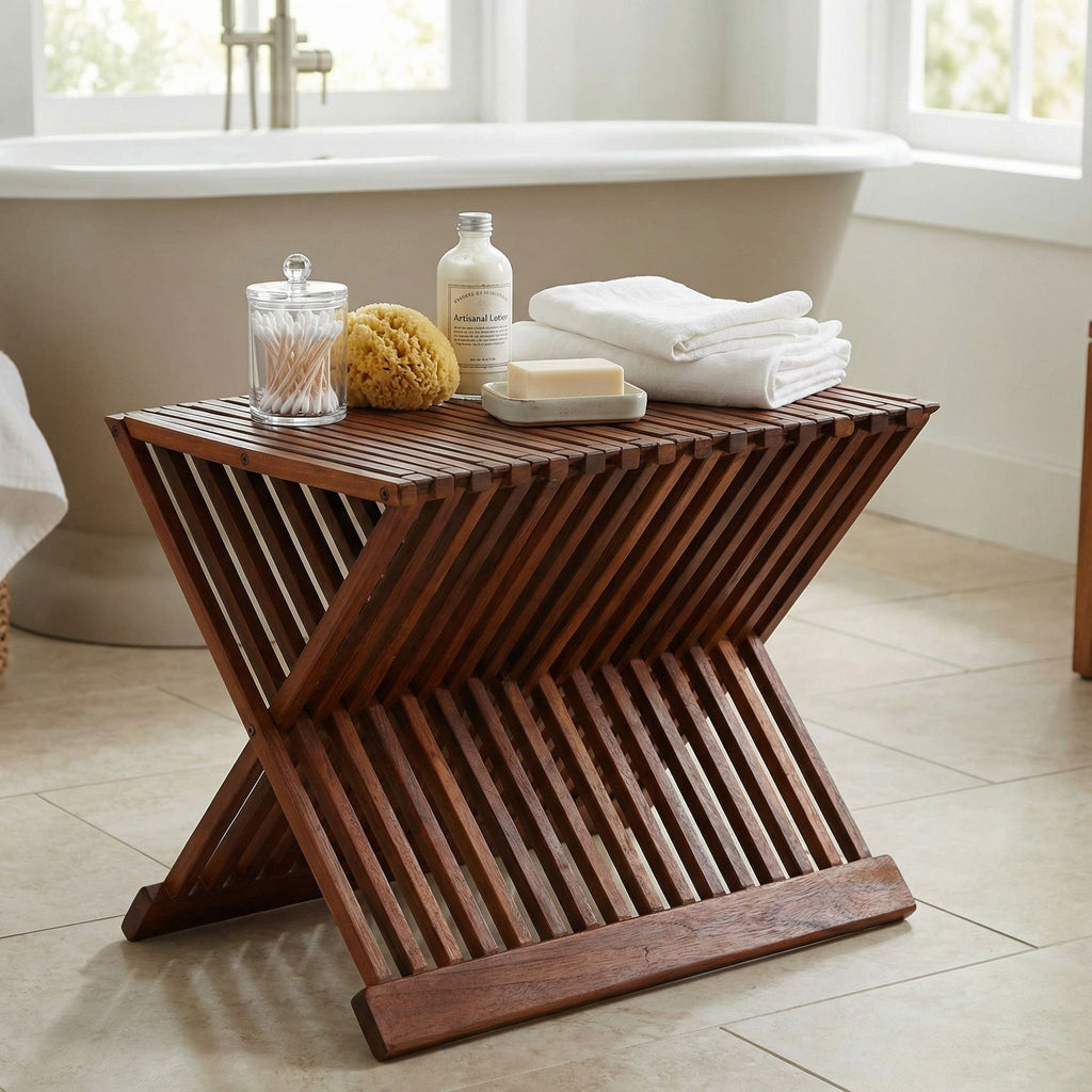 Bare Decor Felipa Folding Teak Accent Stool, 23"
