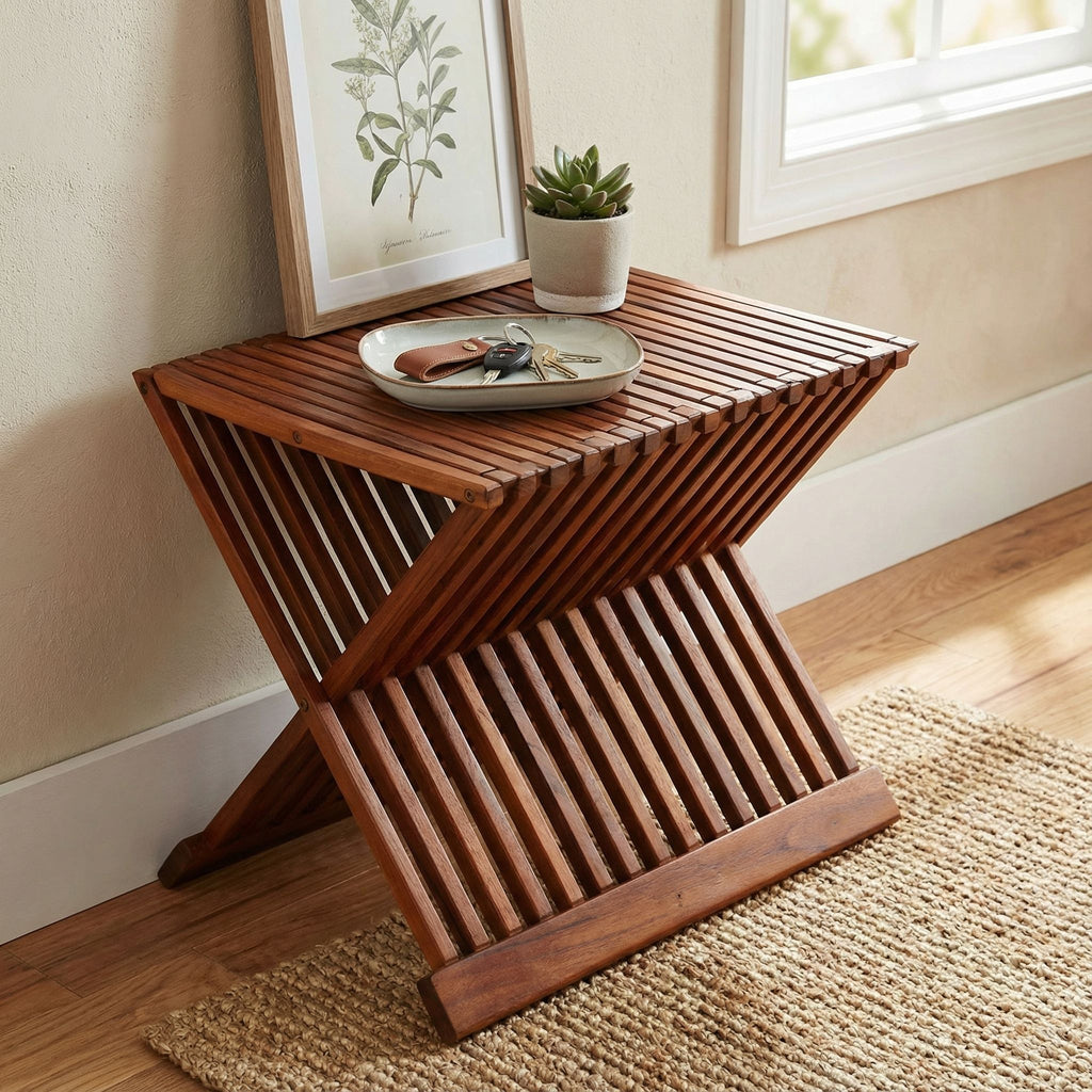 Bare Decor Felipa Folding Teak Accent Stool, 23"