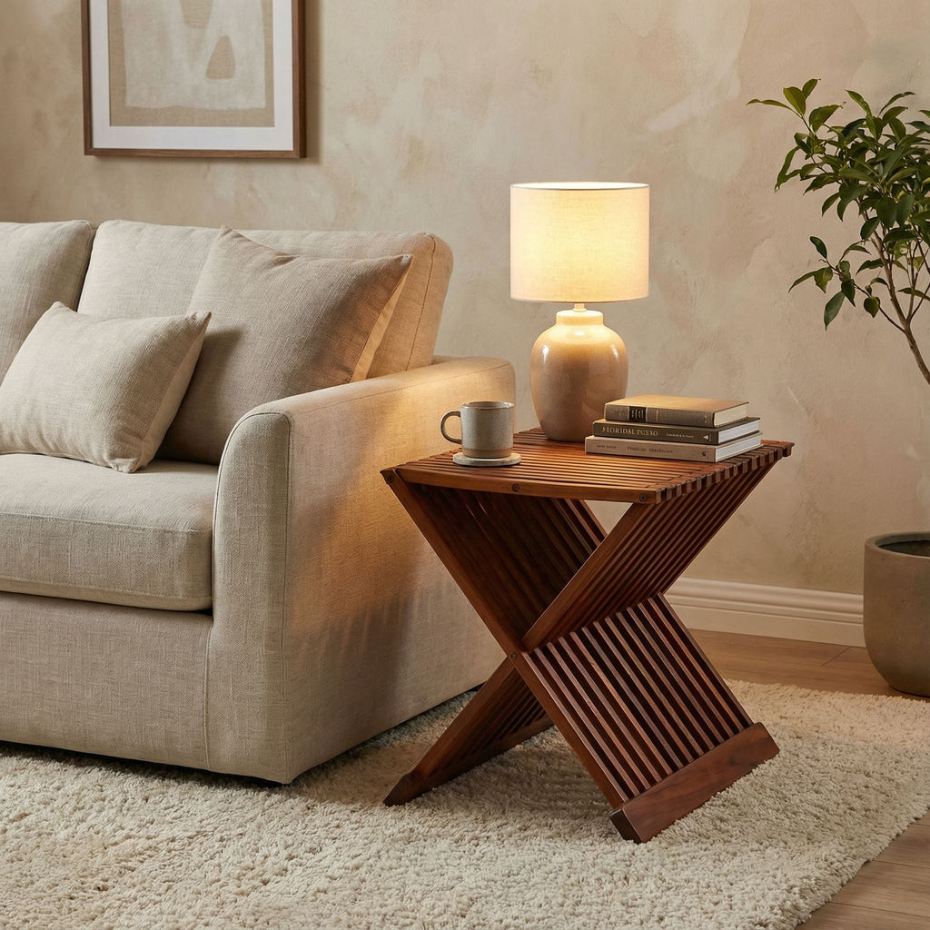 Bare Decor Felipa Folding Teak Accent Stool, 23"