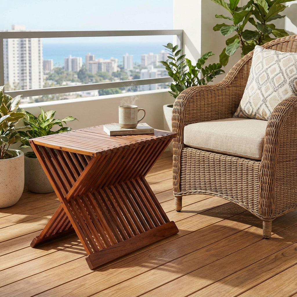 Bare Decor Felipa Folding Teak Accent Stool, 23"