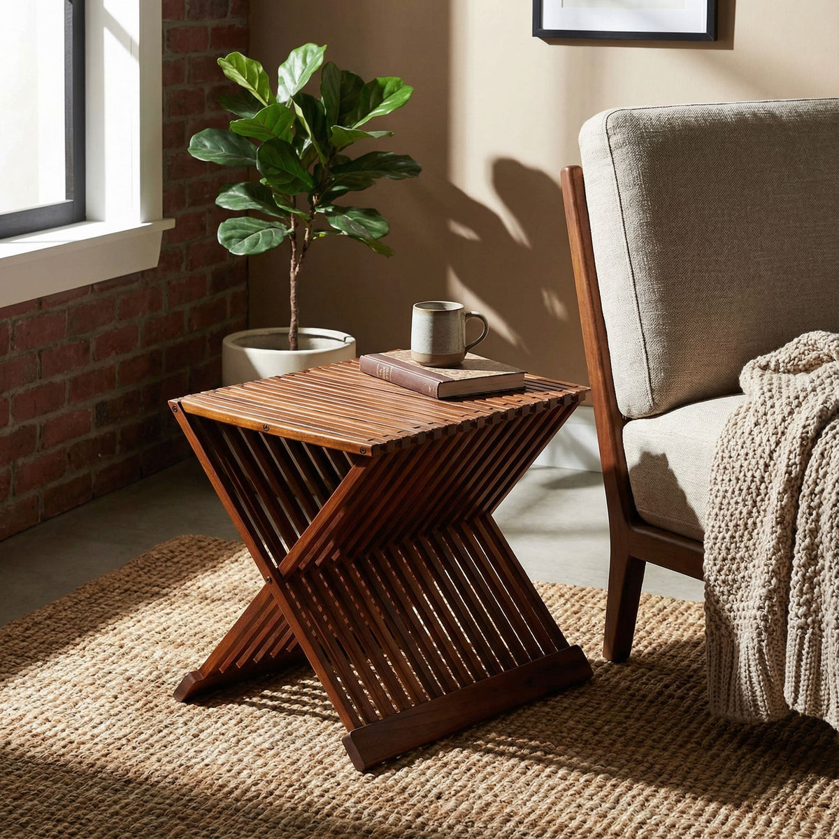 Bare Decor Felipa Folding Teak Accent Stool, 23"