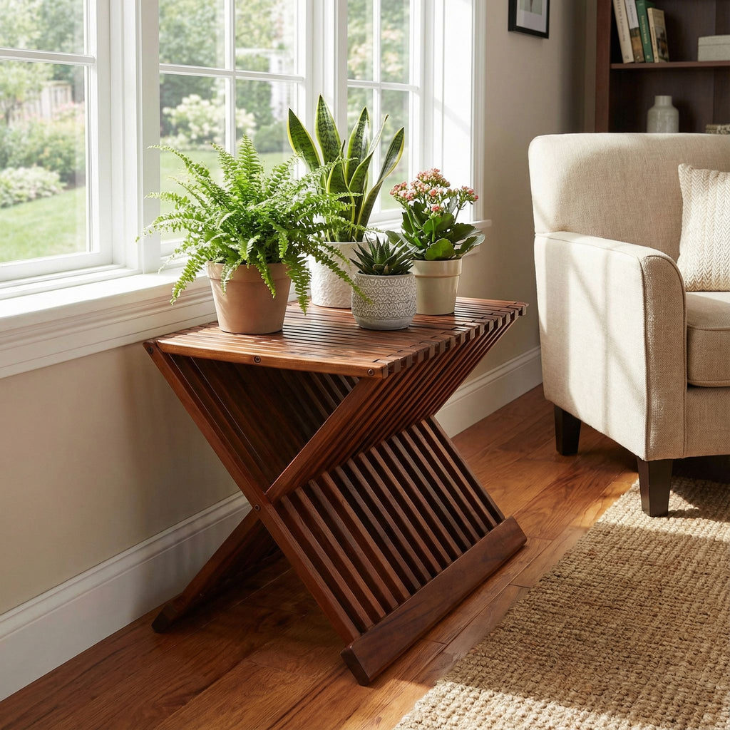 Bare Decor Felipa Folding Teak Accent Stool, 23"