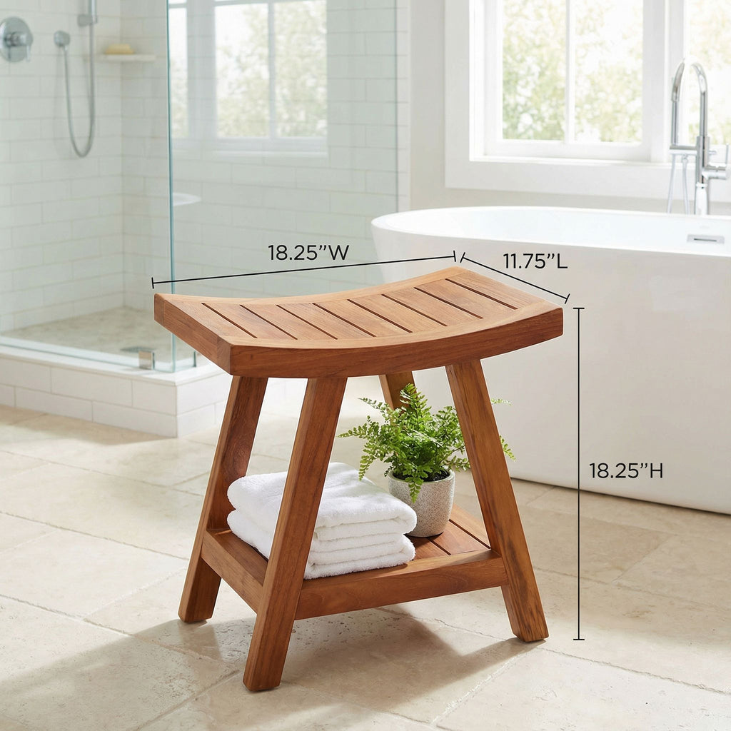 Bare Decor Niles Bench Stool with Shelf in Solid Teak Wood