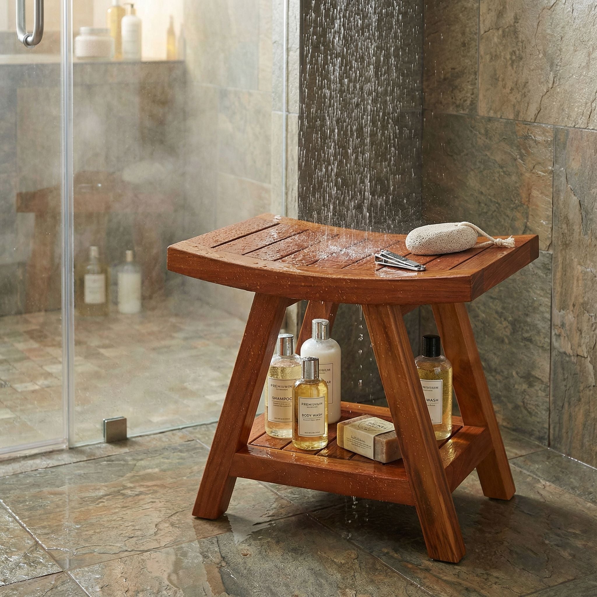 Bare Decor Niles Bench Stool with Shelf in Solid Teak Wood