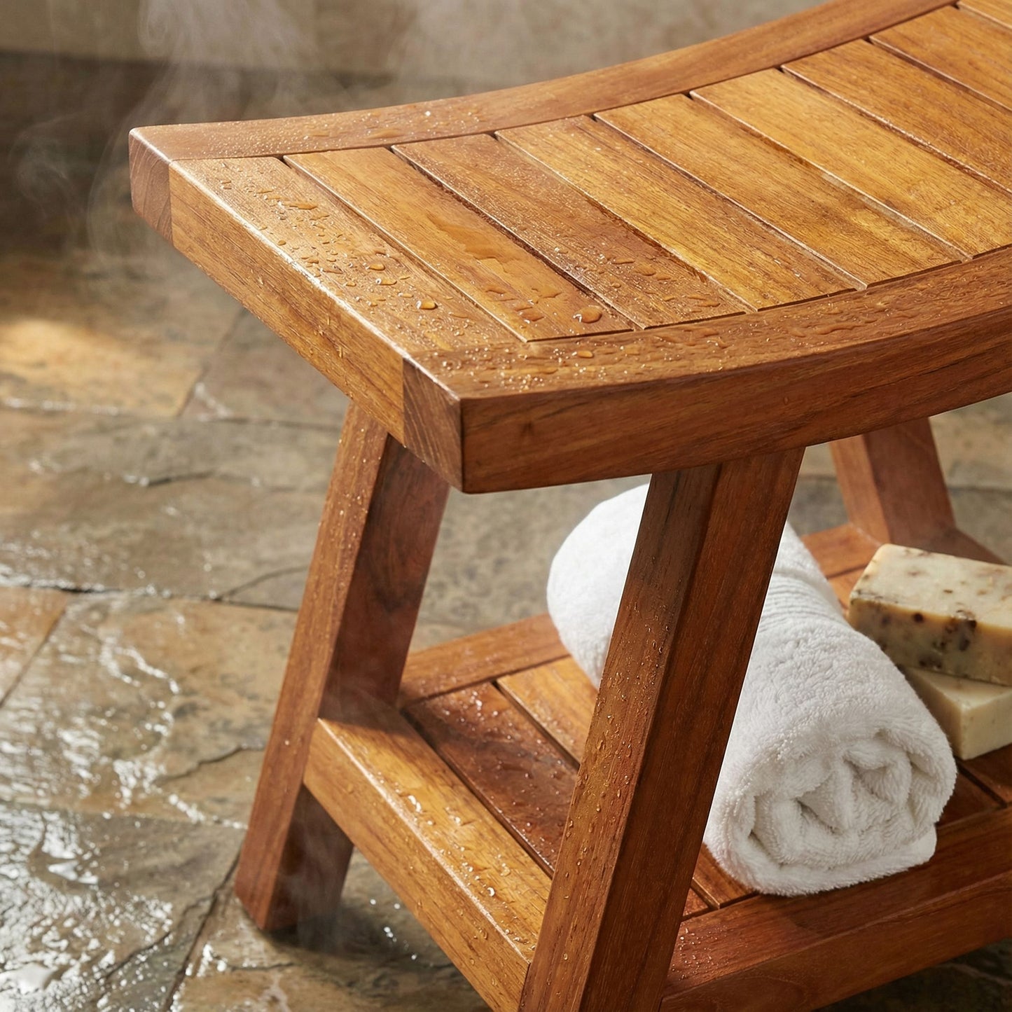 Bare Decor Niles Bench Stool with Shelf in Solid Teak Wood
