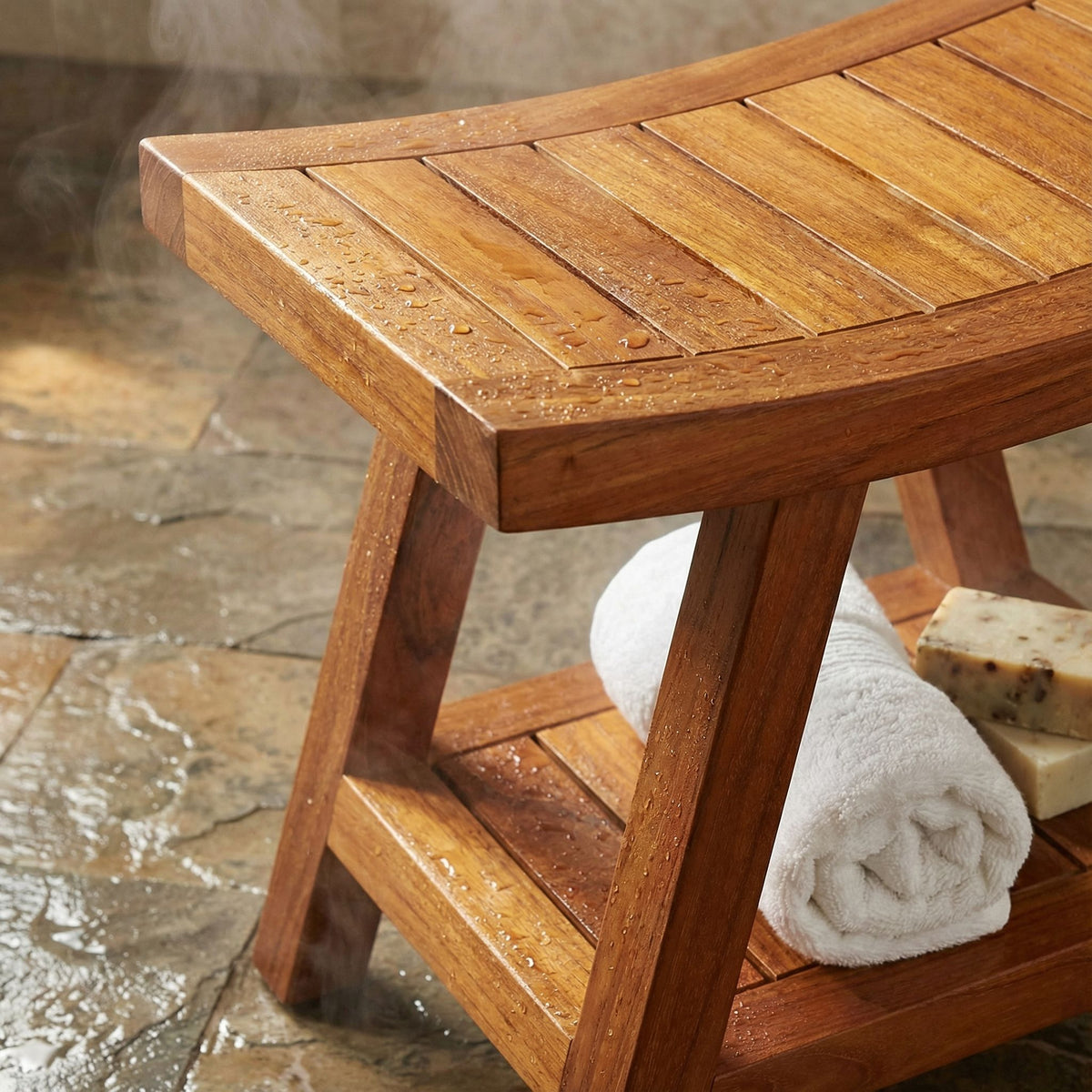 Bare Decor Niles Bench Stool with Shelf in Solid Teak Wood