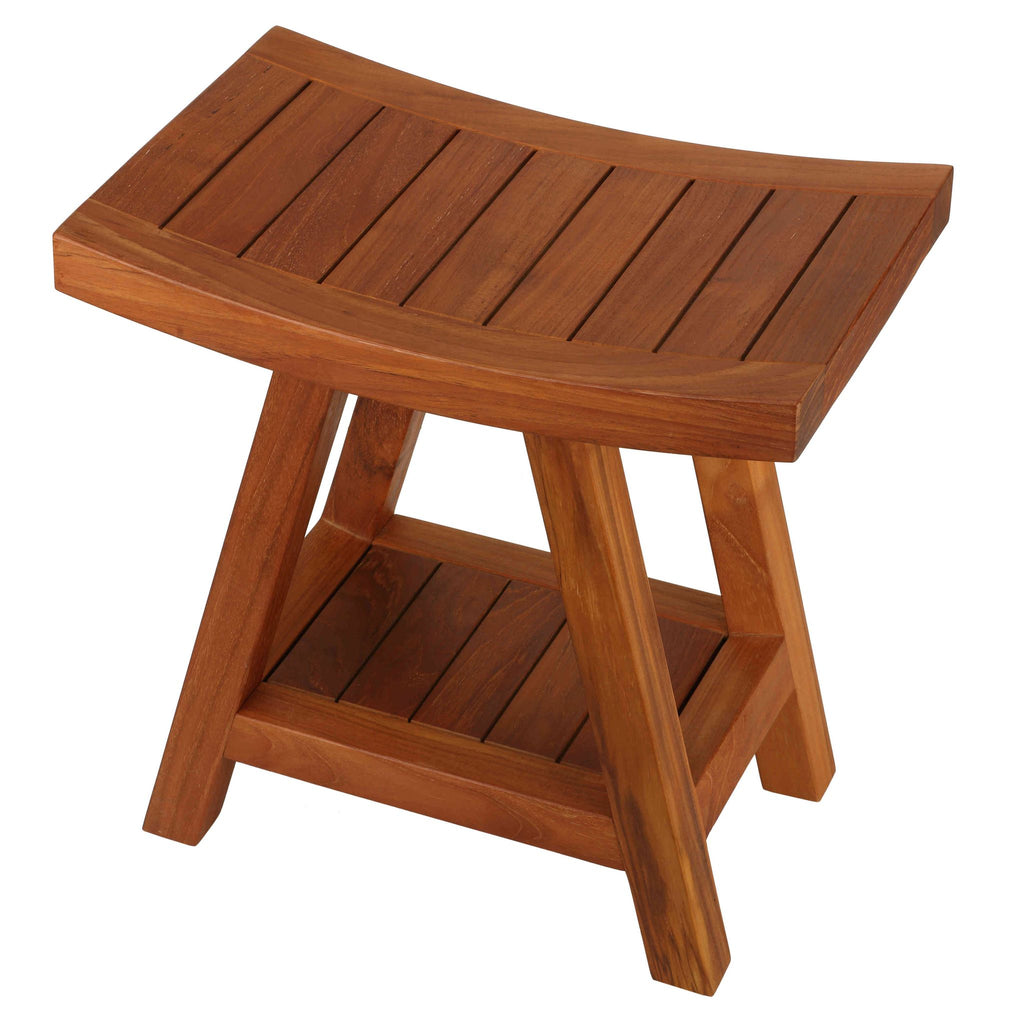 Bare Decor Niles Bench Stool with Shelf in Solid Teak Wood