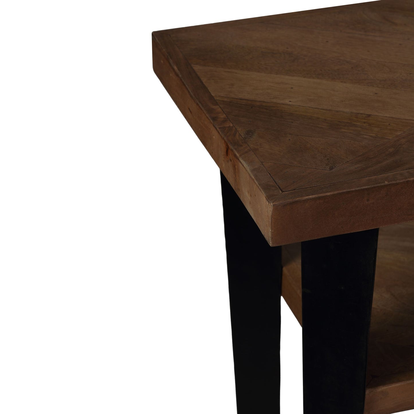 Bare Decor Alberta XL Console Table with Shelf in Parquet Style Wood and black metal legs, 56x16x30