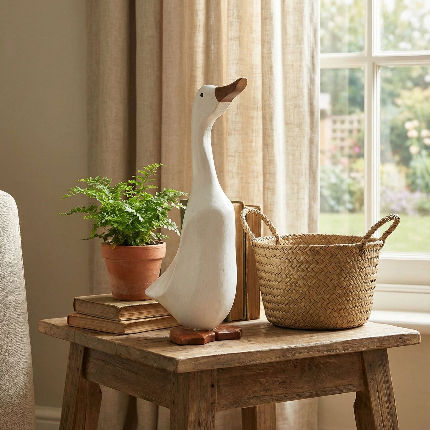 Bare Decor Albert the Duck, Hand Carved and Painted White, Bamboo Root Figurine