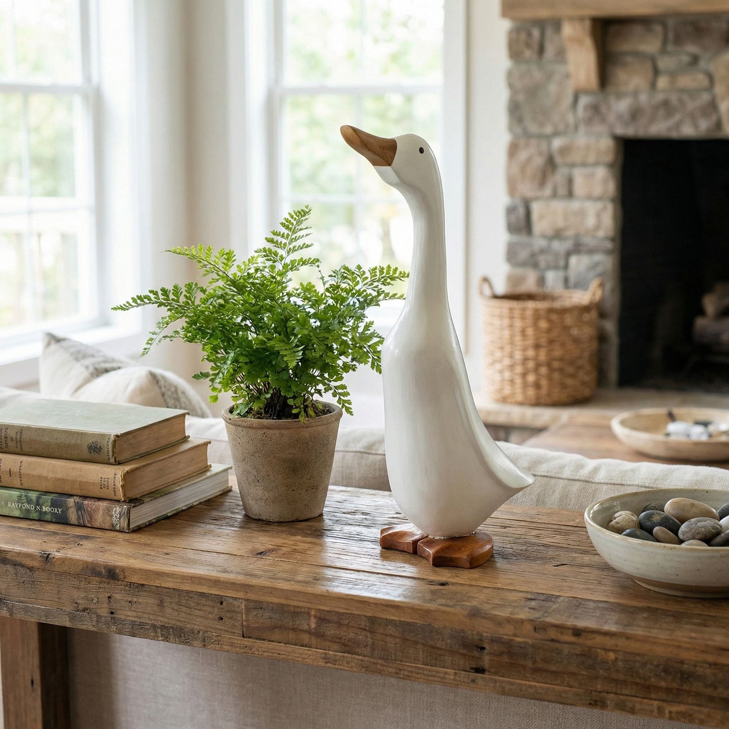 Bare Decor Albert the Duck, Hand Carved and Painted White, Bamboo Root Figurine