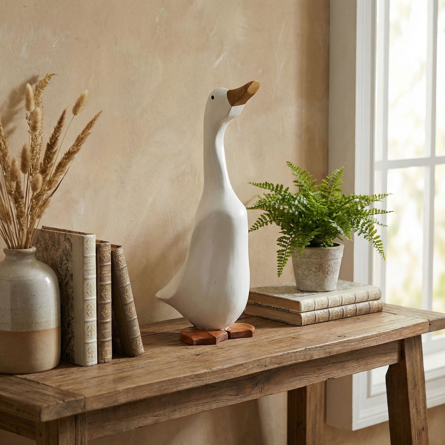 Bare Decor Albert the Duck, Hand Carved and Painted White, Bamboo Root Figurine