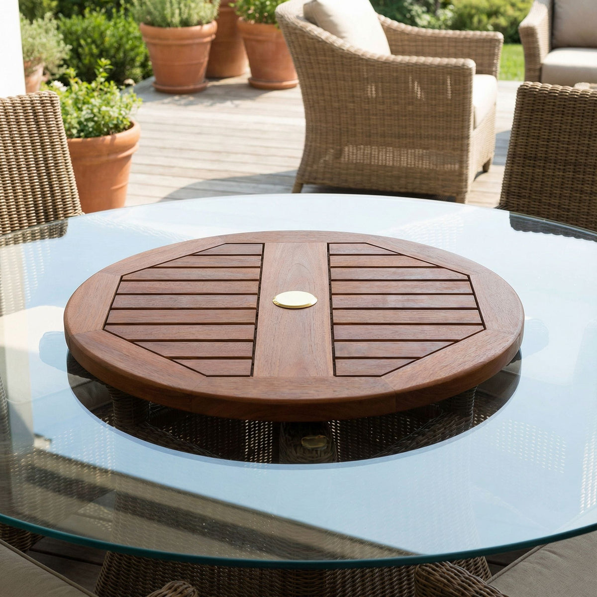 Bare Decor Indoor/Outdoor Lazy Susan in Genuine Teak Wood, Large 24" Round