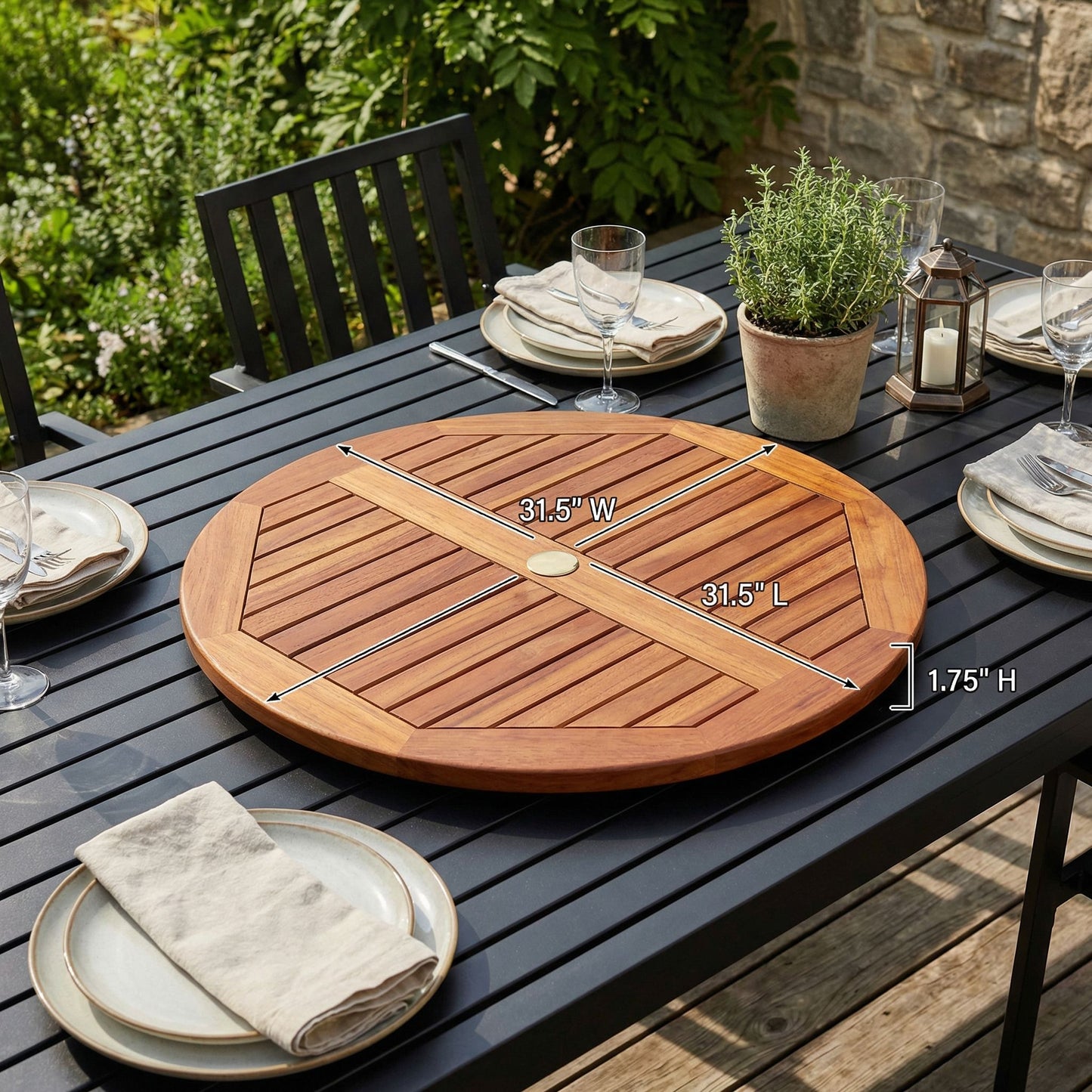 Bare Decor Indoor/Outdoor Solid Teak Wood Spinning Lazy Susan, Extra Large 32" Round