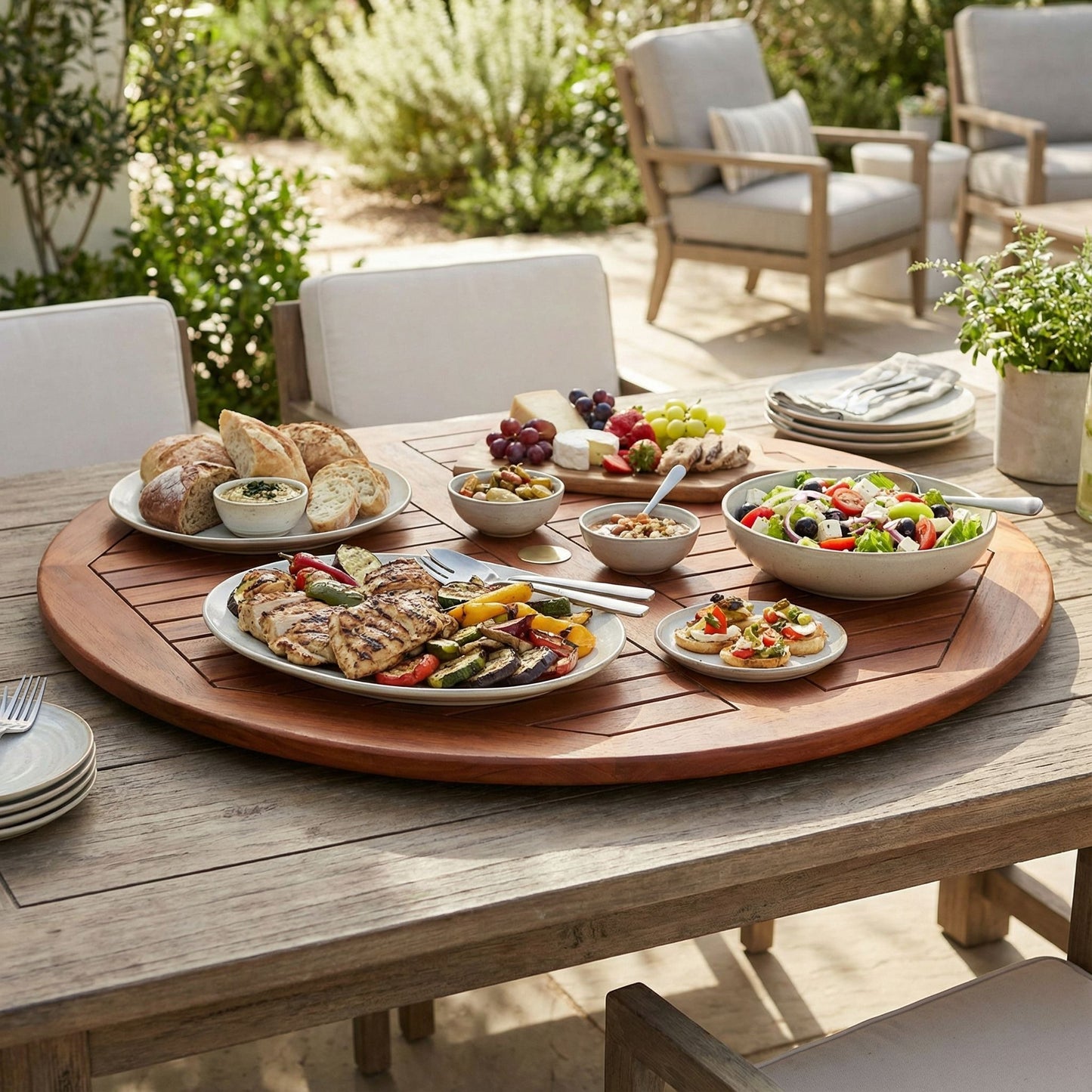 Bare Decor Indoor/Outdoor Solid Teak Wood Spinning Lazy Susan, Extra Large 32" Round