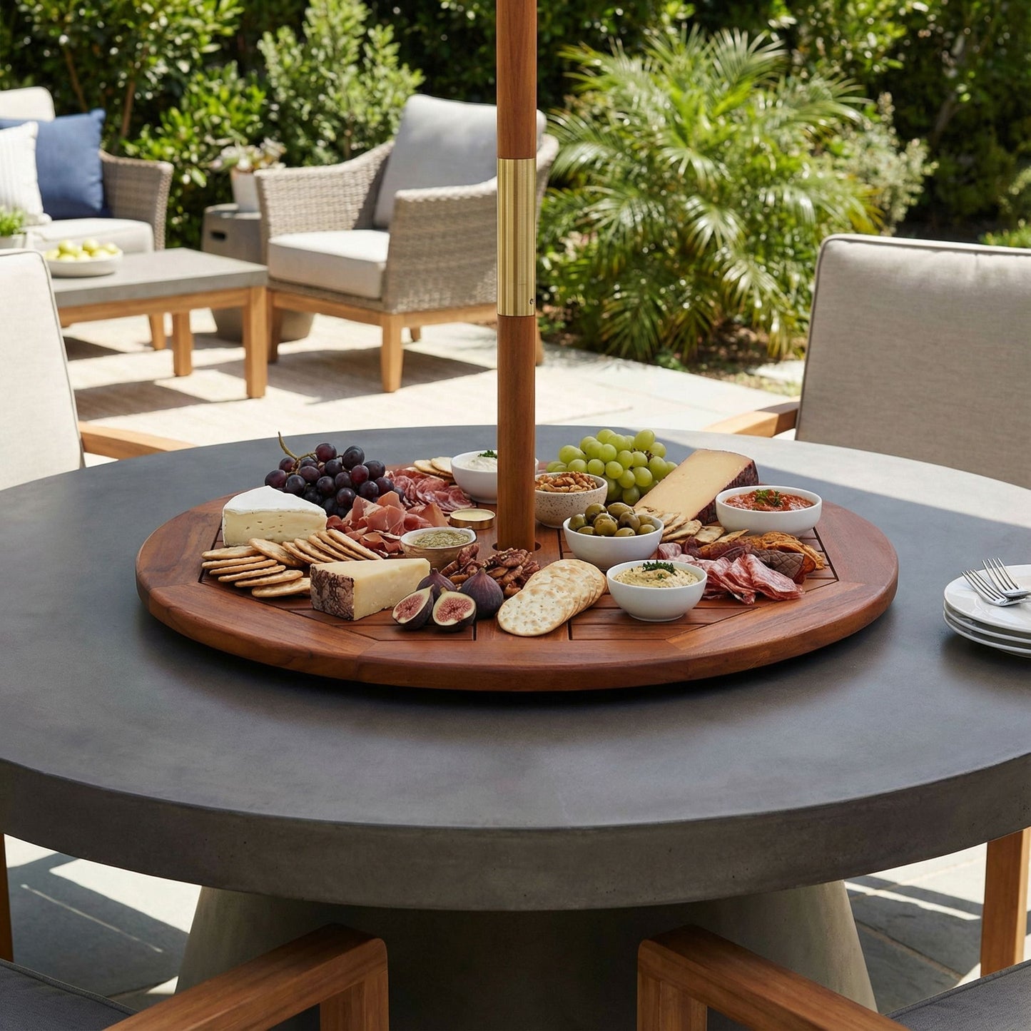 Bare Decor Indoor/Outdoor Solid Teak Wood Spinning Lazy Susan, Extra Large 32" Round