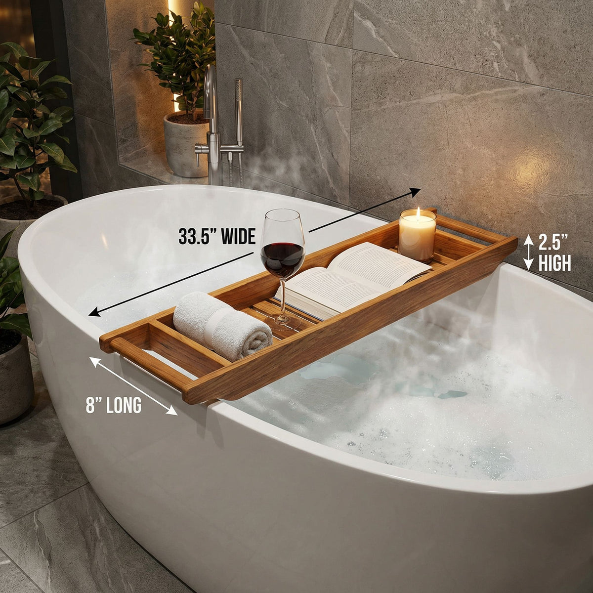 Bare Decor Vaske Natural Teak Wood Bathtub Caddy, 33" Wide