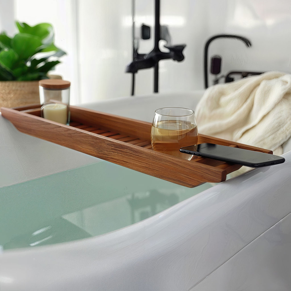 Bare Decor Vaske Natural Teak Wood Bathtub Caddy, 33" Wide