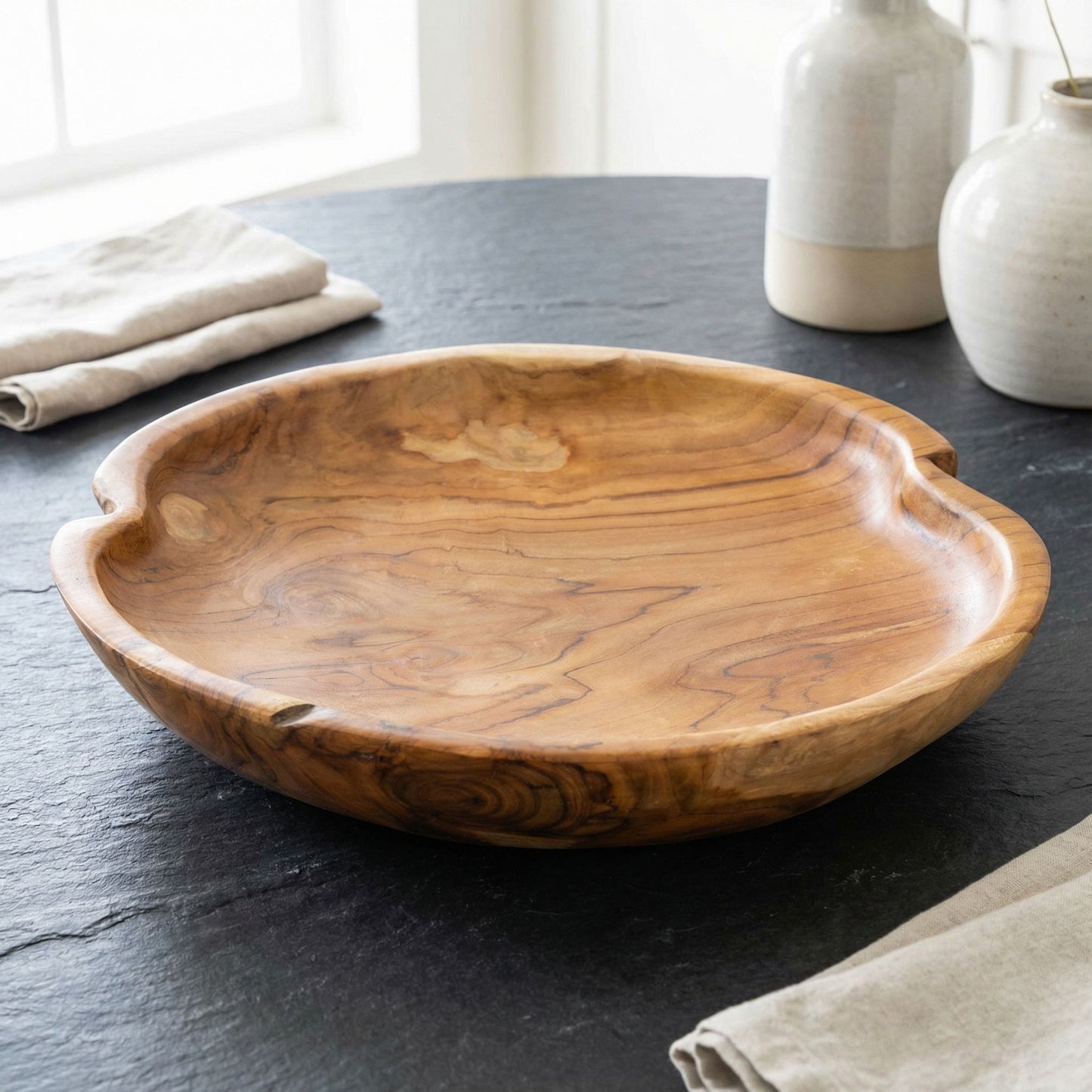 Bare Decor Ezma Solid Teak Decorative Bowl, Hand Made, 15.5" Round