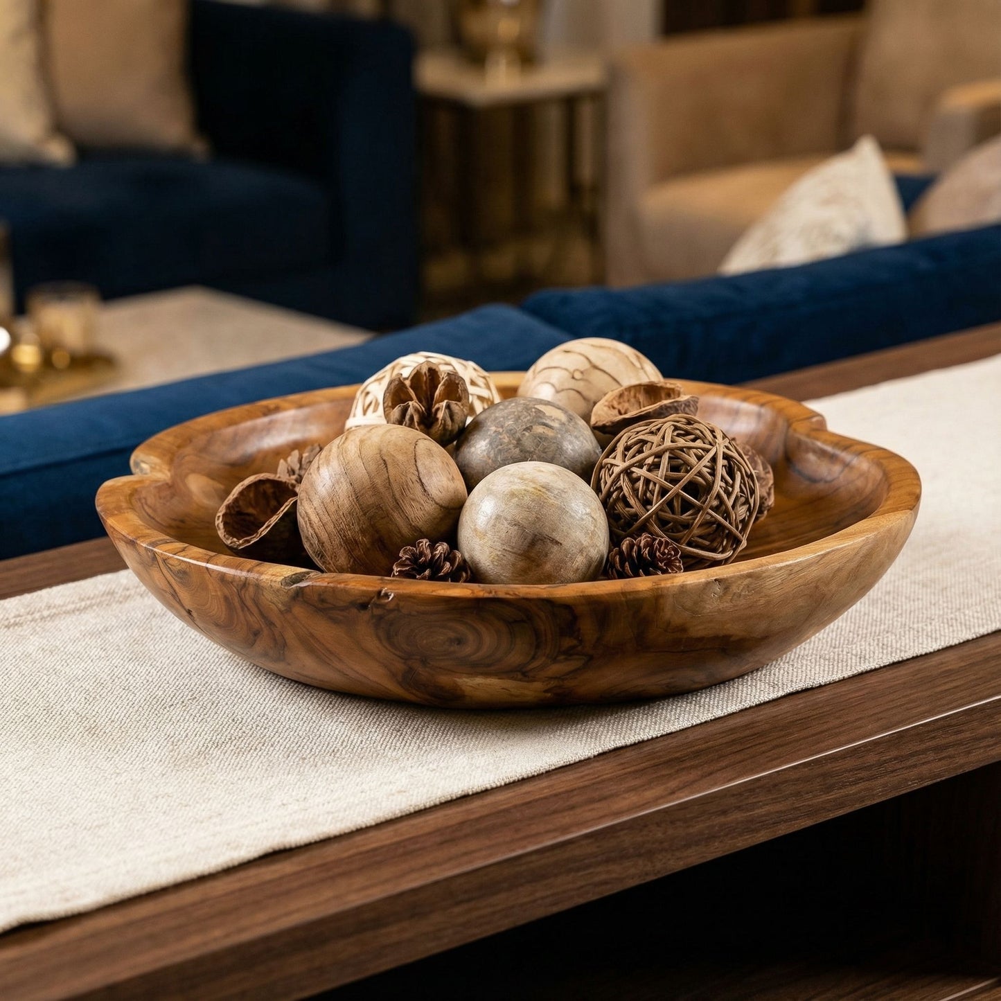 Bare Decor Ezma Solid Teak Decorative Bowl, Hand Made, 15.5" Round