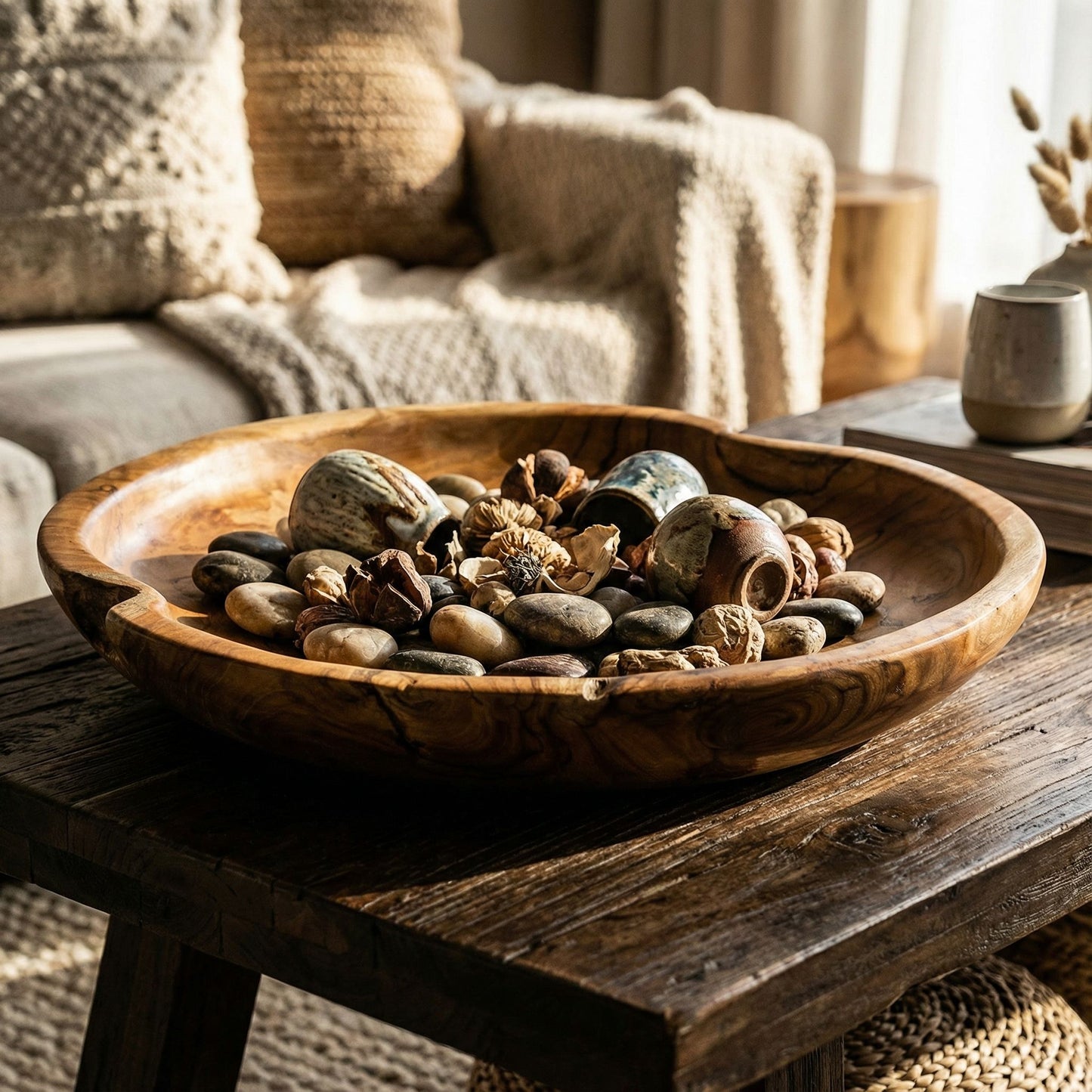 Bare Decor Ezma Solid Teak Decorative Bowl, Hand Made, 15.5" Round