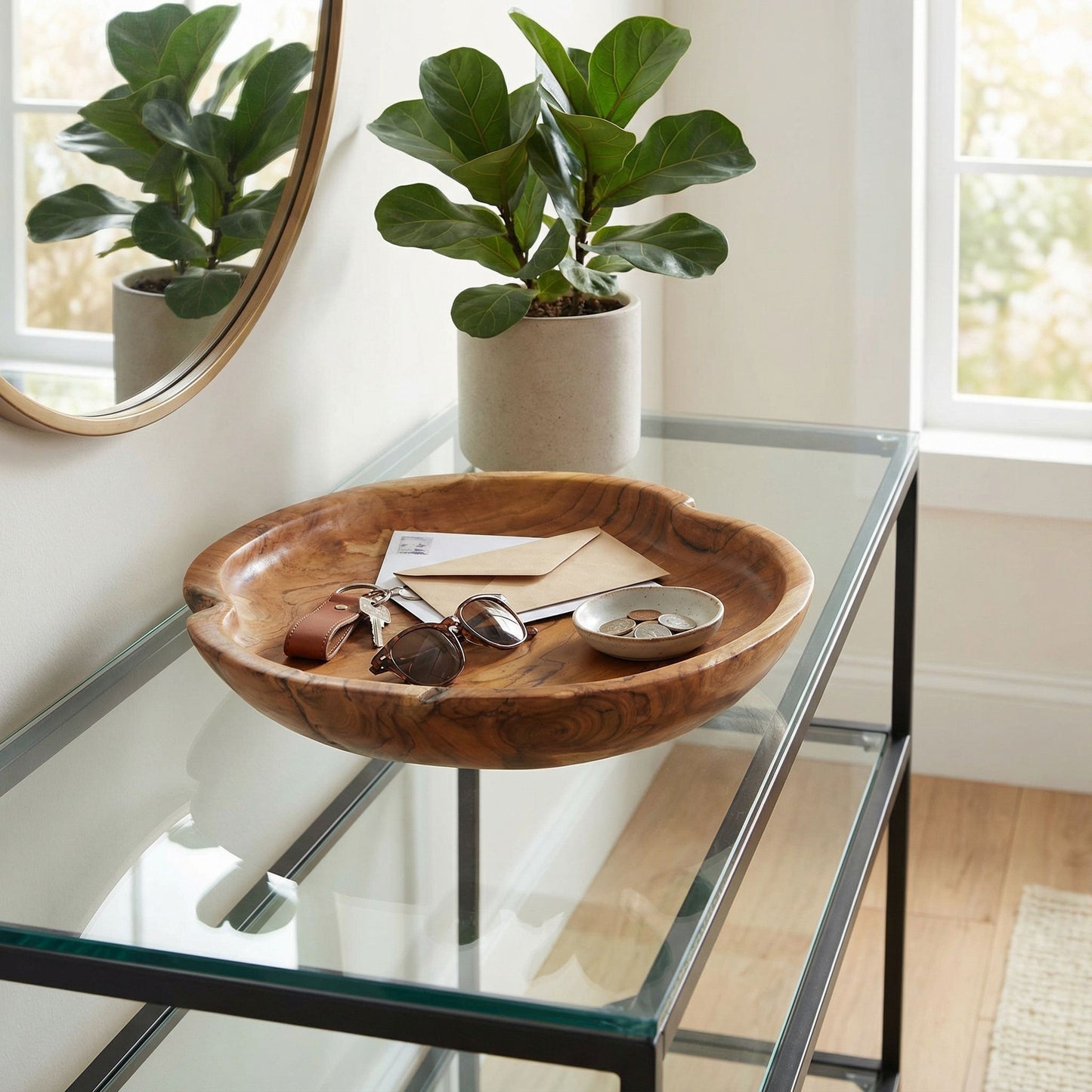 Bare Decor Ezma Solid Teak Decorative Bowl, Hand Made, 15.5" Round