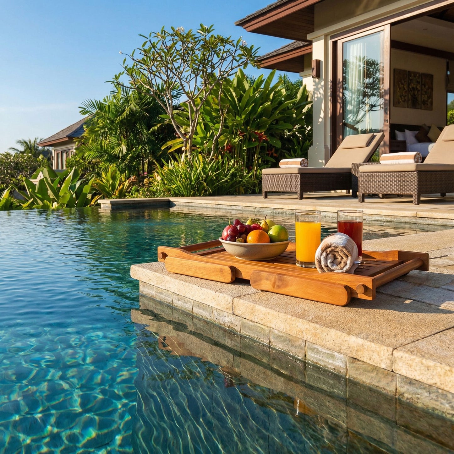 Bare Decor Eddie Serving Tray Table with Folding Legs in Solid Teak Wood
