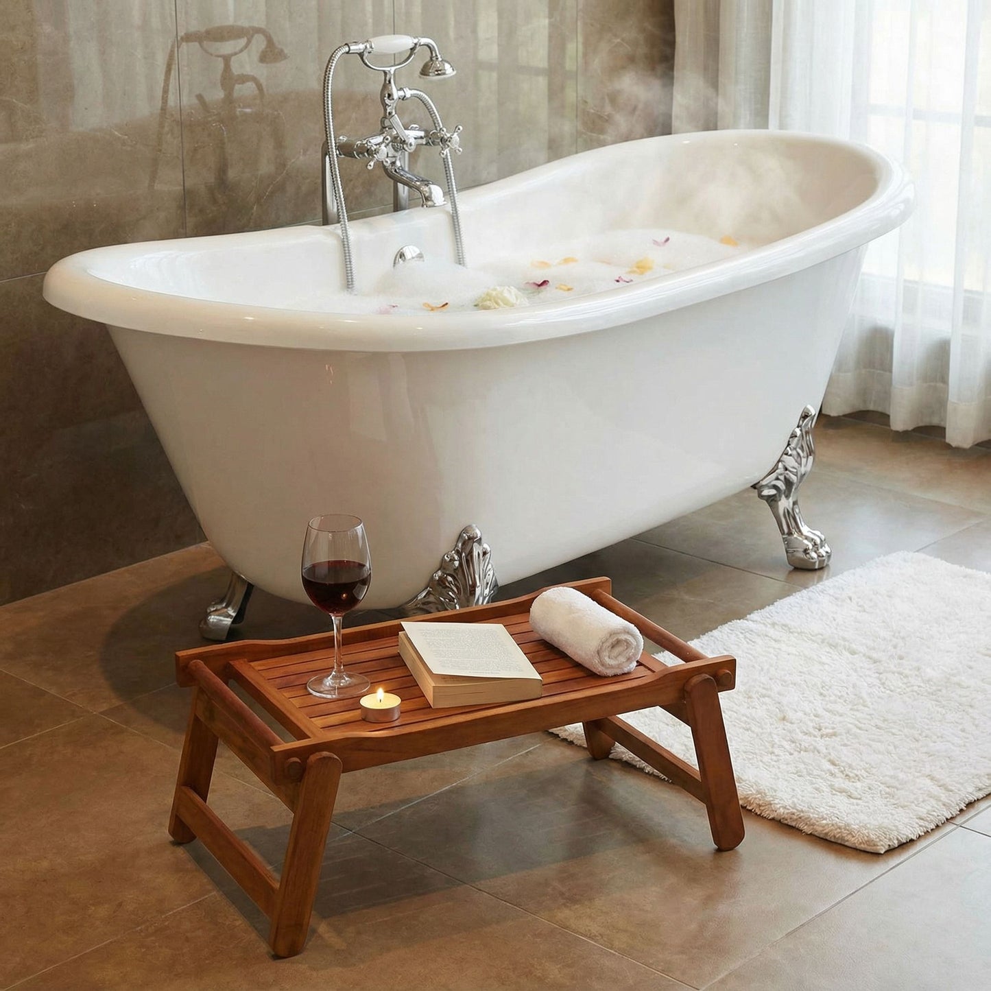 Bare Decor Eddie Serving Tray Table with Folding Legs in Solid Teak Wood