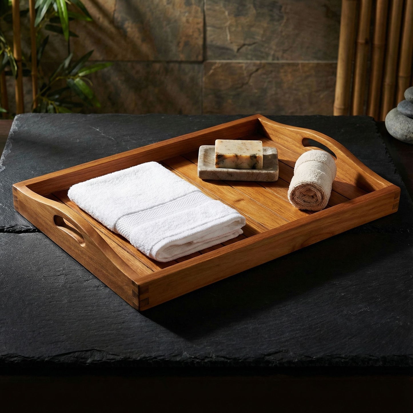 Bare Decor Vivi Spa/ Serving Tray in Solid Teak Wood