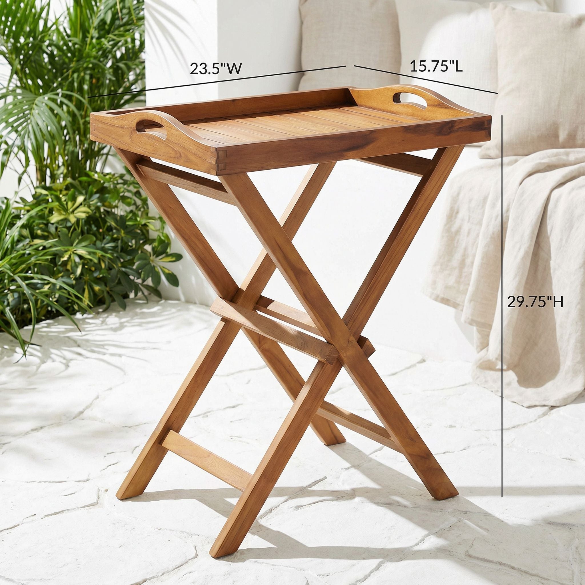 Bare Decor Kalos Indoor/Outdoor Tray Table in Solid Teak Wood