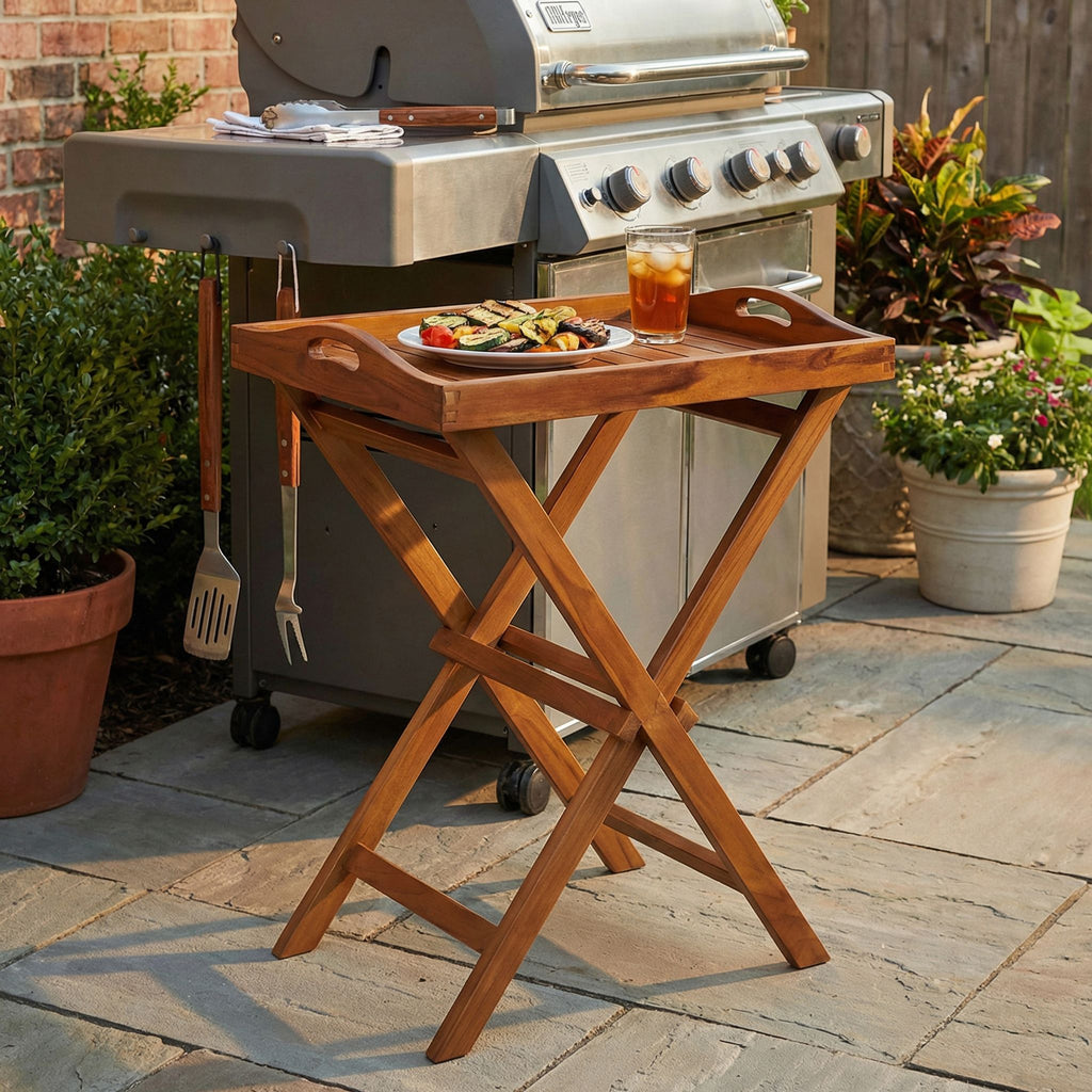 Bare Decor Kalos Indoor/Outdoor Tray Table in Solid Teak Wood