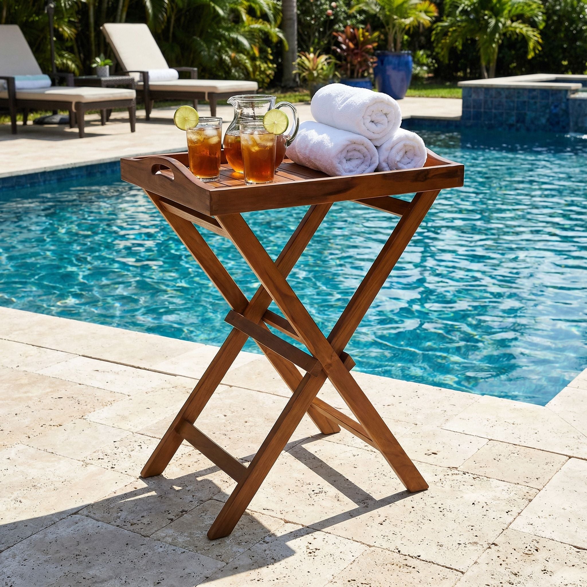 Bare Decor Kalos Indoor/Outdoor Tray Table in Solid Teak Wood