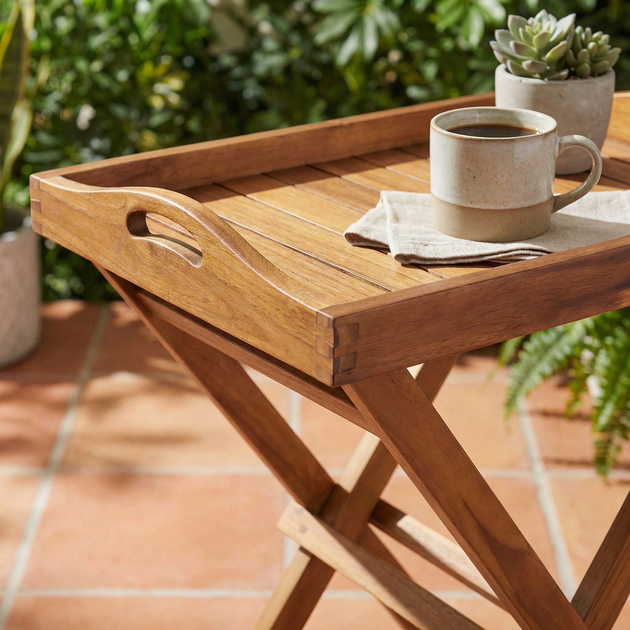 Bare Decor Kalos Indoor/Outdoor Tray Table in Solid Teak Wood