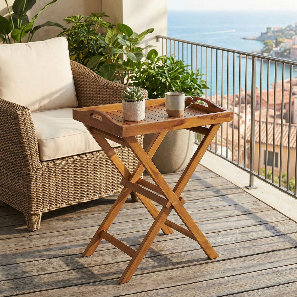 Bare Decor Kalos Indoor/Outdoor Tray Table in Solid Teak Wood