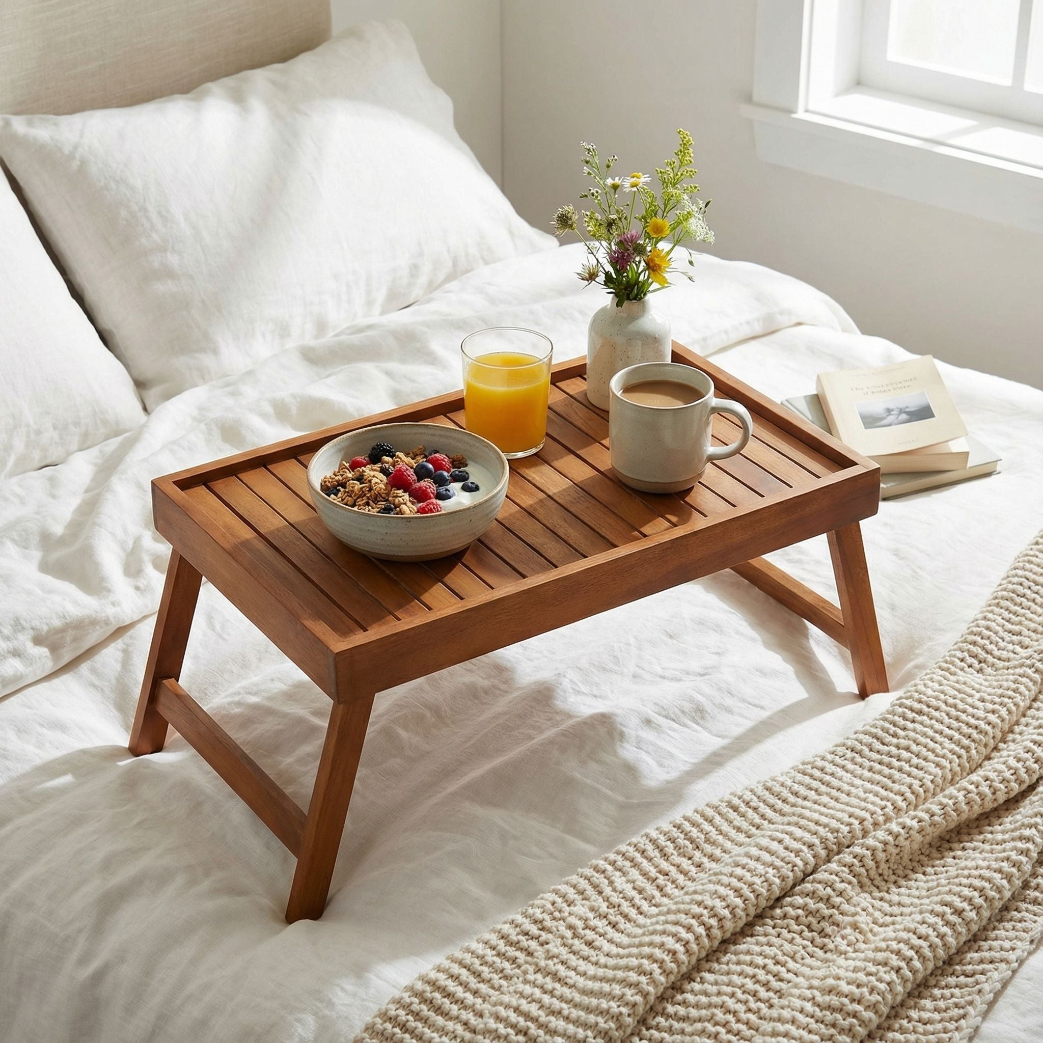 Bare Decor Coco Bed Tray Table in Solid Teak Wood