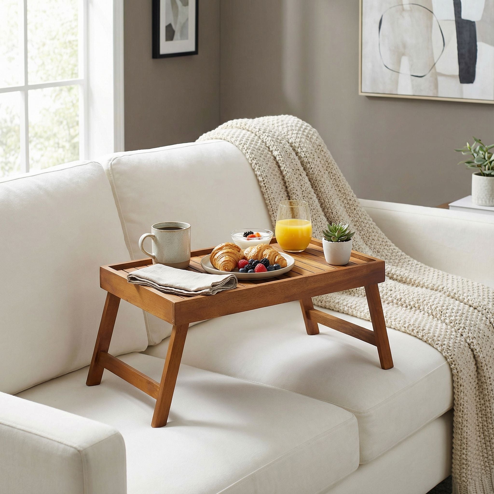 Bare Decor Coco Bed Tray Table in Solid Teak Wood