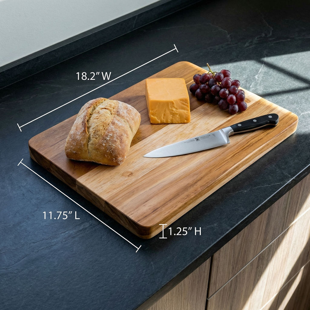 Bare Decor Zoe Butcher Block Countertop Cutting Board in Solid Teak Natural Wood 18x12x1.25