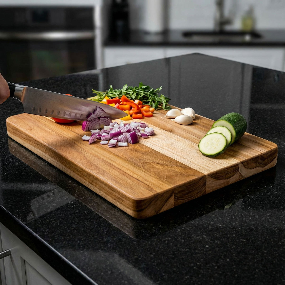 Bare Decor Zoe Butcher Block Countertop Cutting Board in Solid Teak Natural Wood 18x12x1.25