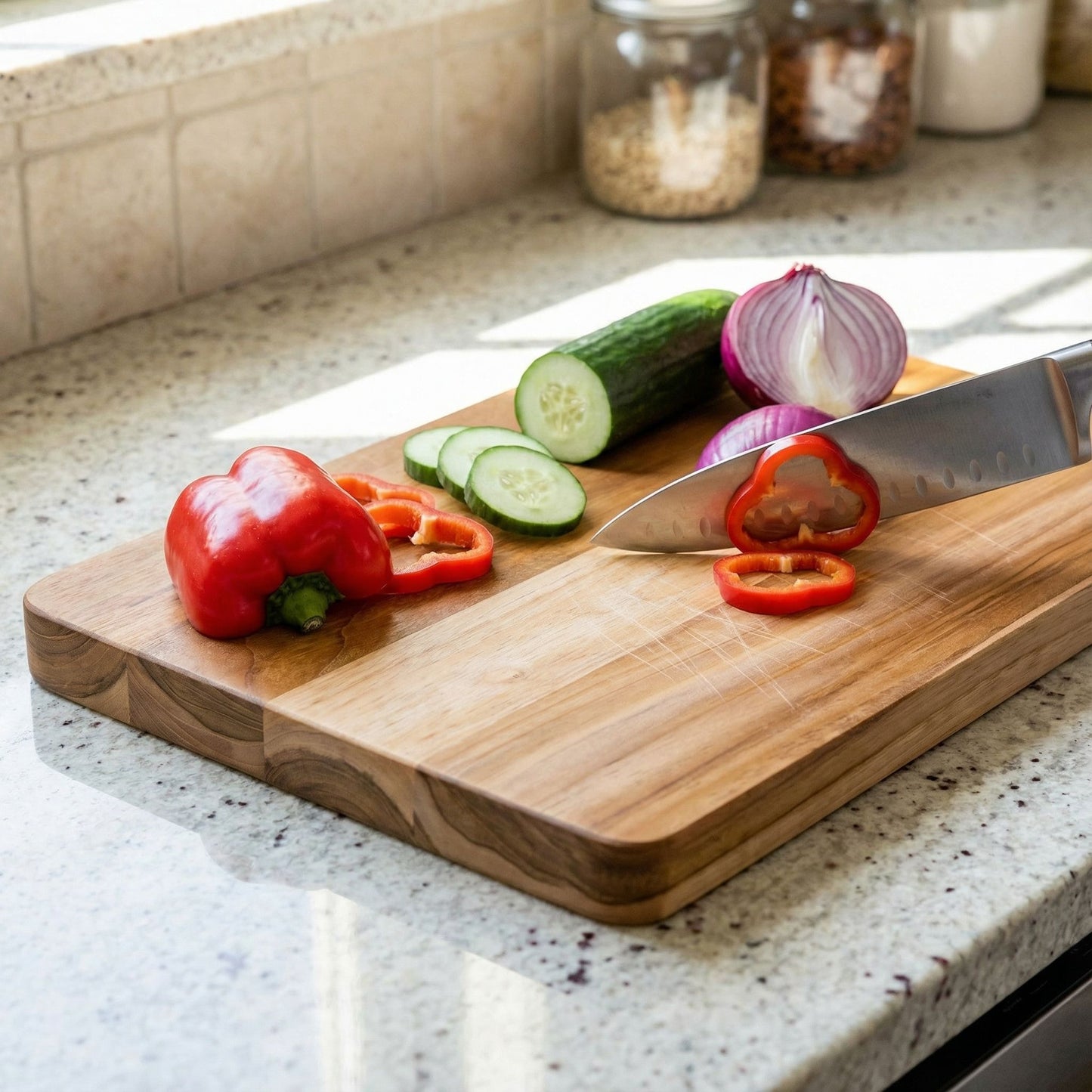 Bare Decor Zoe Butcher Block Countertop Cutting Board in Solid Teak Natural Wood 18x12x1.25