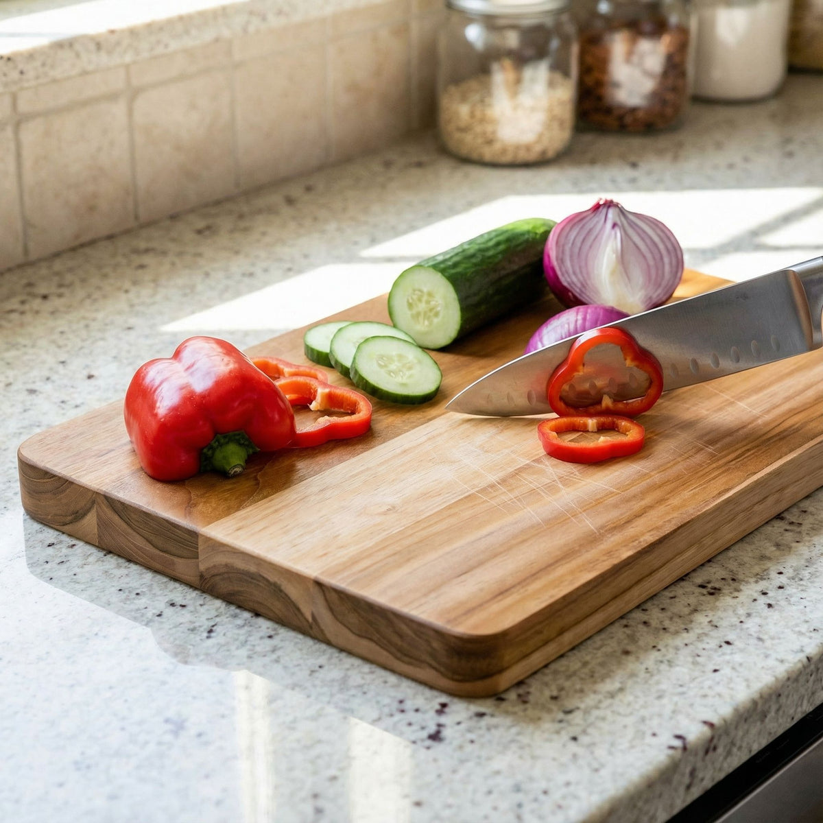 Bare Decor Zoe Butcher Block Countertop Cutting Board in Solid Teak Natural Wood 18x12x1.25