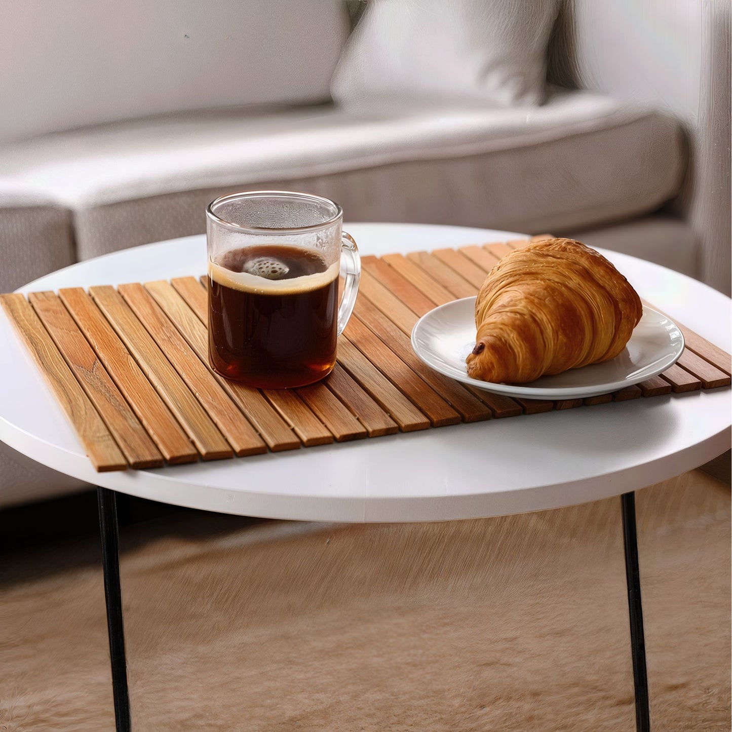 Bare Decor Asi Genuine Teak Wood Flexible Table Top Placemat or Sofa Arm Tray, 1 Mat 19" x 12"